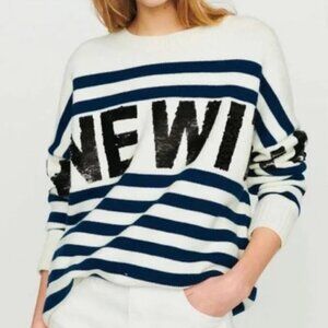 Maje XS (0) Ecru Mystica "Shine With Me" Wool Blend Striped Sequins Knit Sweater
